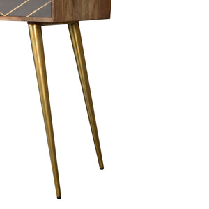 Sleek Cement Brass Inlay Writing Desk with Cable Access