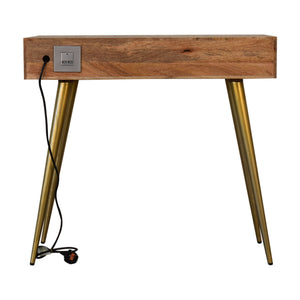 Sleek Cement Brass Inlay Writing Desk with Cable Access