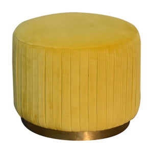 Mustard Cotton Velvet Pleated Footstool with Gold Base