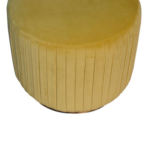 Mustard Cotton Velvet Pleated Footstool with Gold Base