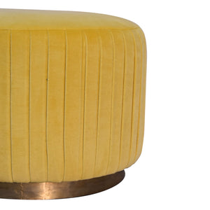 Mustard Cotton Velvet Pleated Footstool with Gold Base