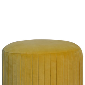 Mustard Cotton Velvet Pleated Footstool with Gold Base