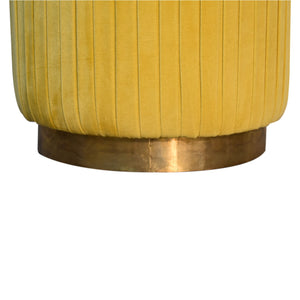 Mustard Cotton Velvet Pleated Footstool with Gold Base