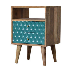 Honeycomb Carved Teal Bedside with Open Slot