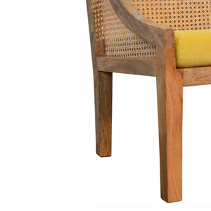 Mustard Cotton Velvet Rattan Chair