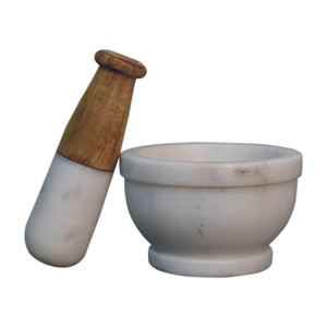 Large Wood & Marble Pestle and Mortar