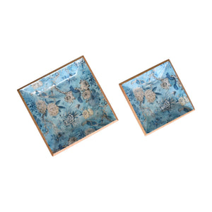 Lacquered Green Bird Square Platter Set of 2