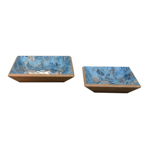 Lacquered Green Bird Square Platter Set of 2