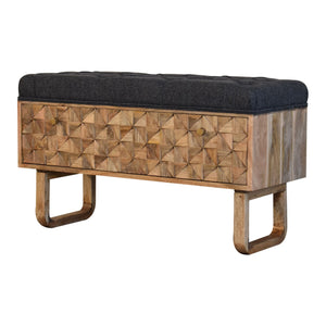 IN2145 - U-Shape Diamond Carved Black Tweed Storage Bench