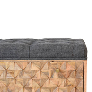 IN2145 - U-Shape Diamond Carved Black Tweed Storage Bench