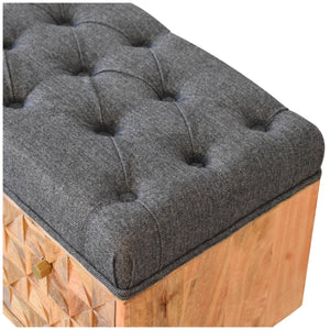 IN2145 - U-Shape Diamond Carved Black Tweed Storage Bench