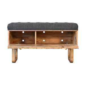 IN2145 - U-Shape Diamond Carved Black Tweed Storage Bench