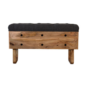 IN2145 - U-Shape Diamond Carved Black Tweed Storage Bench