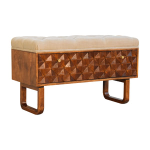 IN2146 - U-Shape Chestnut Diamond Carved Mud Linen Storage Bench