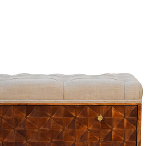 IN2146 - U-Shape Chestnut Diamond Carved Mud Linen Storage Bench