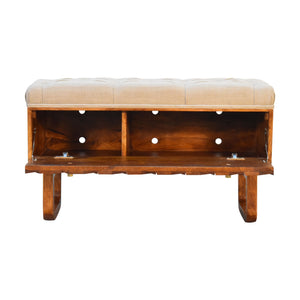 IN2146 - U-Shape Chestnut Diamond Carved Mud Linen Storage Bench