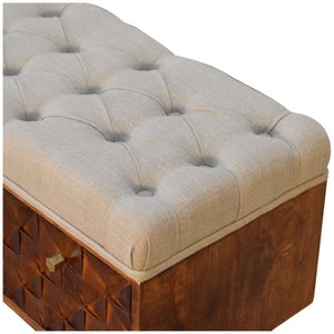 IN2146 - U-Shape Chestnut Diamond Carved Mud Linen Storage Bench