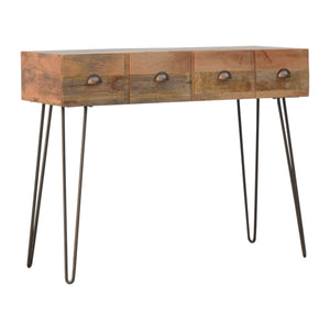 Solid Wood 2 Drawers Console Table with Iron Base