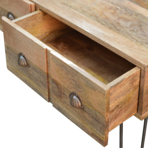 Solid Wood 2 Drawers Console Table with Iron Base