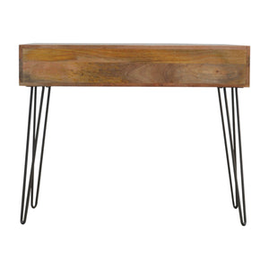 Solid Wood 2 Drawers Console Table with Iron Base