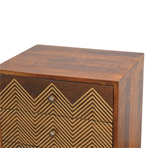 3 Drawer Brass Chevron Bedside