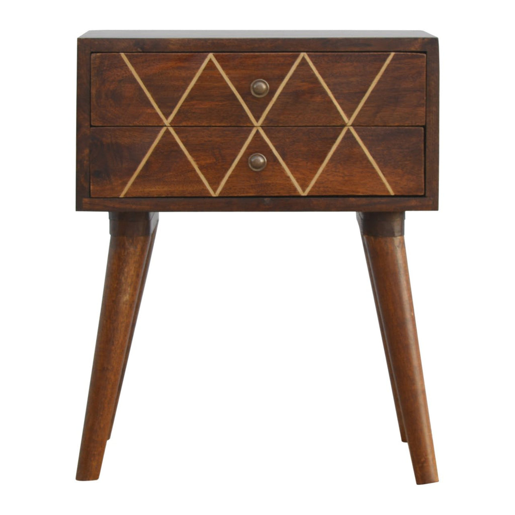 Geometric Brass Inlay 2 Drawer Bedside