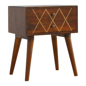 Geometric Brass Inlay 2 Drawer Bedside