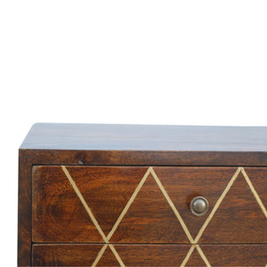 Geometric Brass Inlay 2 Drawer Bedside