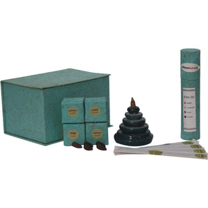 Teal Waterfall Back Flow Burner Fountain Set (Cone Fragrances - Mango, Apple, Pineapple & OrangeInsence Fragrances - Amber, Lavender, Oudh & Woods)