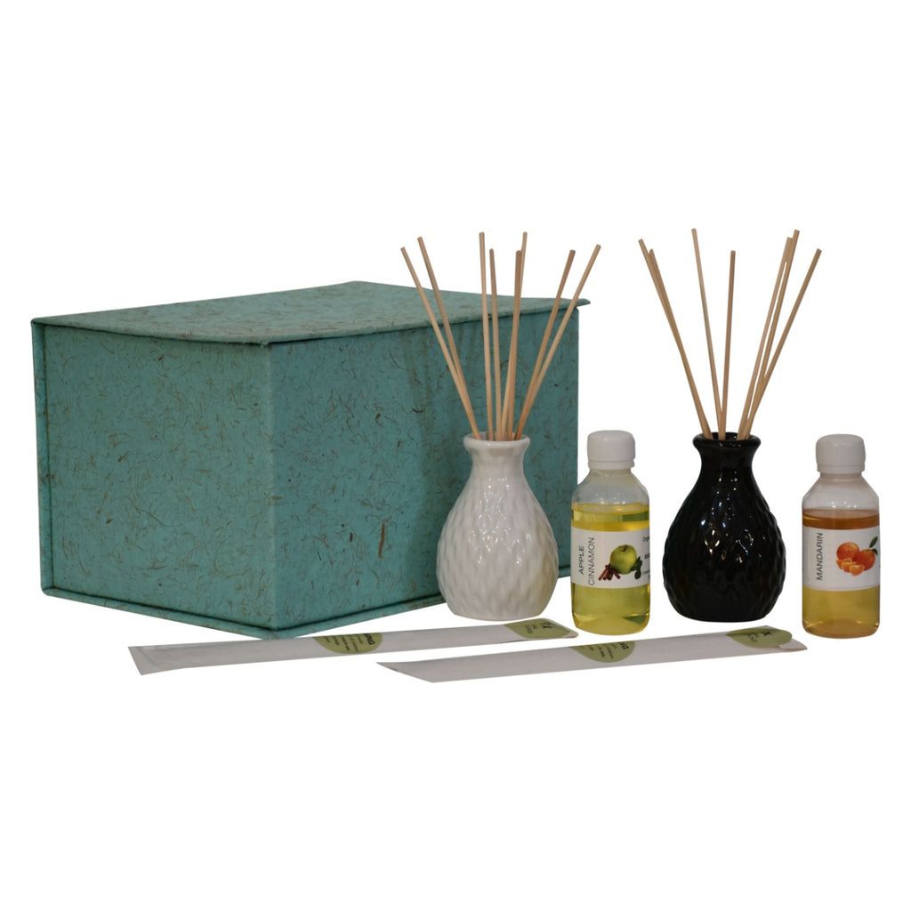 Black and White Vase Reed Diffuser Set of 2 (Mandarin & Apple Cinnamon)