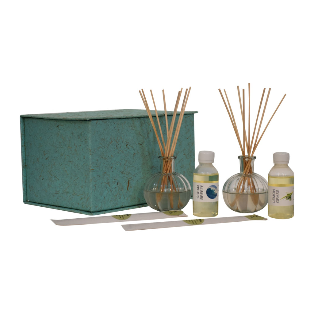 Amia Glass Bottle Diffuser Set (Lemon Grass & Ocean Breeze)