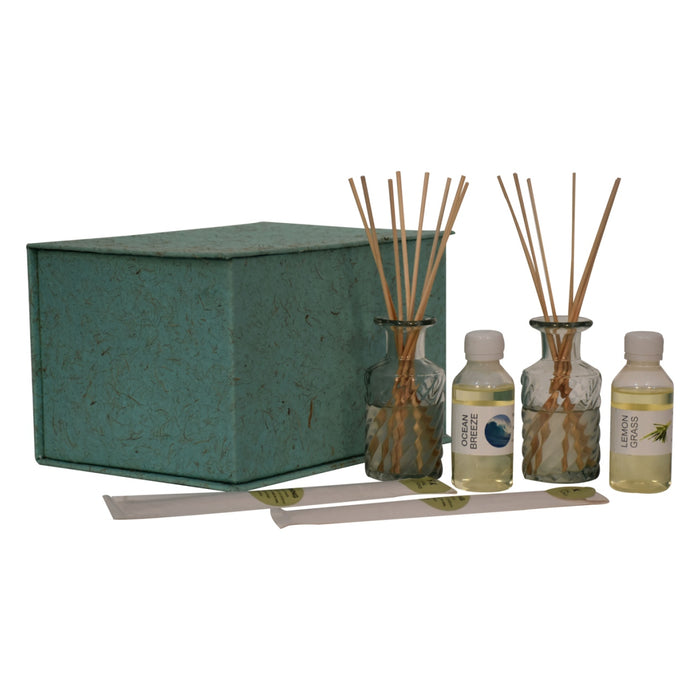 Anka Cut Glass Bottle Diffuser Set (Lemon Grass & Ocean Breeze)