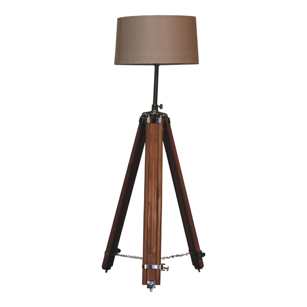 Chrome x Wood Teak Floor Lamp