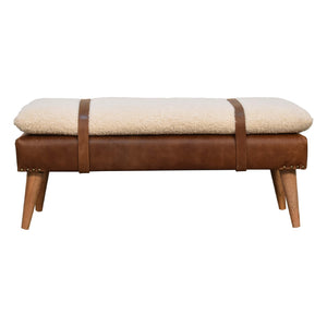 Bouclé Buffalo Hide Leather Bench