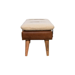 Bouclé Buffalo Hide Leather Bench