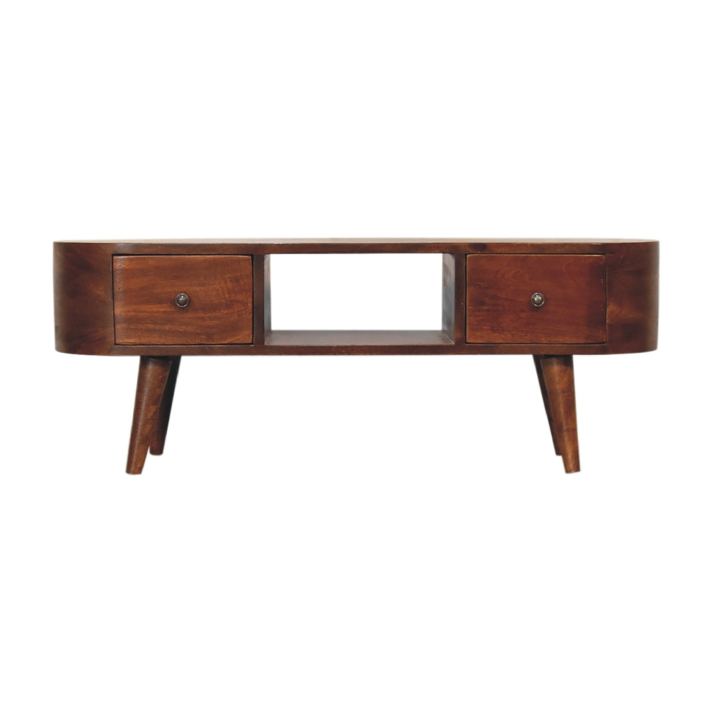 Chestnut Rounded Coffee Table with Open Slot