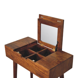 Mini Chestnut Dressing Table with Foldable Mirror