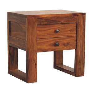 Square Honey Finish Bedside with U-shape Feet