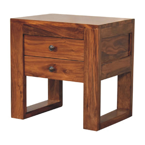 Square Honey Finish Bedside with U-shape Feet