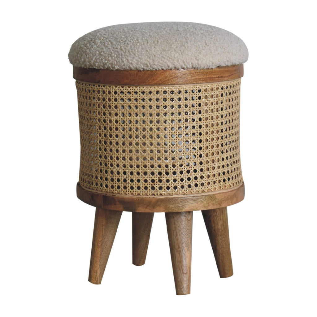 IN3460 - Rattan Footstool with Boucle Seat