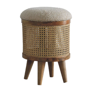 IN3460 - Rattan Footstool with Boucle Seat