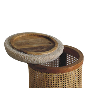 IN3460 - Rattan Footstool with Boucle Seat