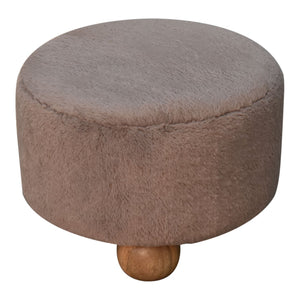 Mocha Faux Fur Round Ball Footstool