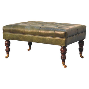 Buffalo Green Leather Ottoman with Castor Legs