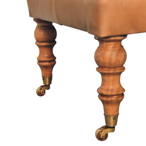 Buffalo Tan Leather Ottoman with Castor Legs