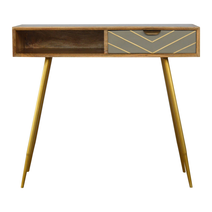 Sleek Cement Brass Inlay Writing Desk