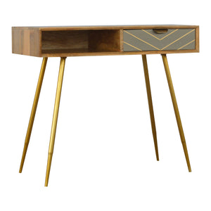 Sleek Cement Brass Inlay Writing Desk