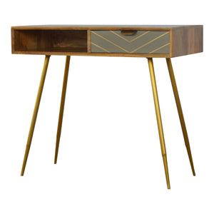 Sleek Cement Brass Inlay Writing Desk