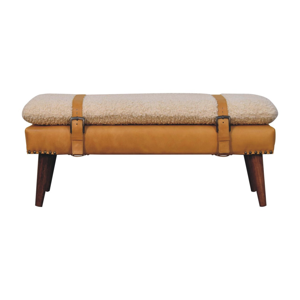 Boucle x Tan Leather Bench