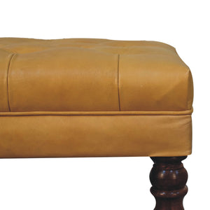 Honey Caramel Buffalo Ash Black Leather Ottoman with Castor Legs